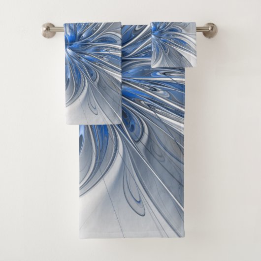 Abstract Blauw Grijs Waterverf Fractal Art Flower Bad Handdoek (Insitu)