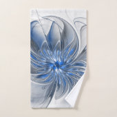 Abstract Blauw Grijs Waterverf Fractal Art Flower Bad Handdoek (Handdoek)