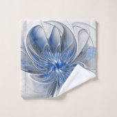Abstract Blauw Grijs Waterverf Fractal Art Flower Bad Handdoek (Wasdoekje)