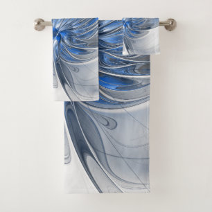 Abstract Blauw Grijs Waterverf Fractal Art Flower Bad Handdoek