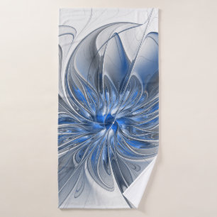 Abstract Blauw Grijs Waterverf Fractal Art Flower Badhanddoek