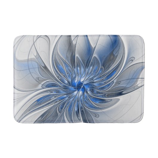 Abstract Blauw Grijs Waterverf Fractal Art Flower Badmat (Voorkant)