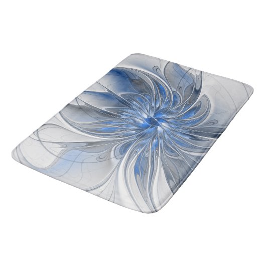 Abstract Blauw Grijs Waterverf Fractal Art Flower Badmat (Gekanteld)