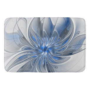 Abstract Blauw Grijs Waterverf Fractal Art Flower Badmat