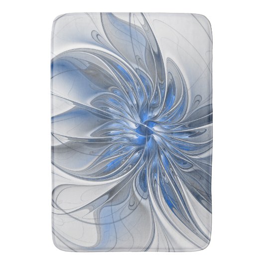 Abstract Blauw Grijs Waterverf Fractal Art Flower Badmat (Voorkant Verticaal)