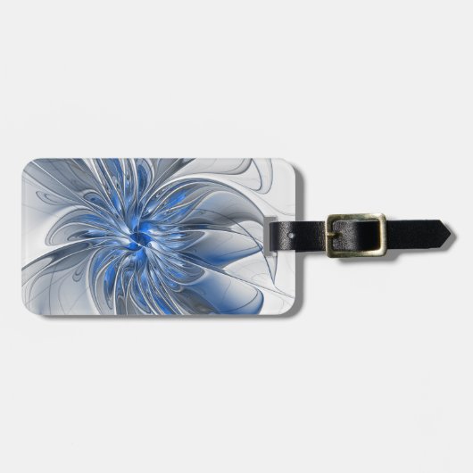 Abstract Blauw Grijs Waterverf Fractal Art Flower Bagagelabel (Voorkant horizontaal)