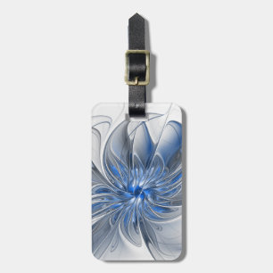 Abstract Blauw Grijs Waterverf Fractal Art Flower Bagagelabel