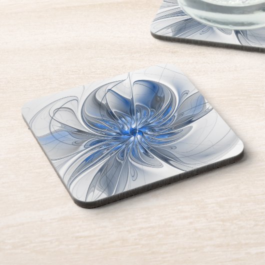 Abstract Blauw Grijs Waterverf Fractal Art Flower Bier Onderzetter (Linkerzijde)