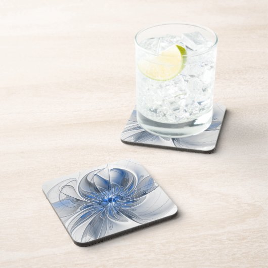 Abstract Blauw Grijs Waterverf Fractal Art Flower Bier Onderzetter (Rechterzijde)