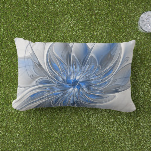 Abstract Blauw Grijs Waterverf Fractal Art Flower Buitenkussen