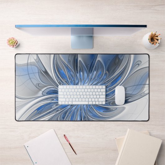 Abstract Blauw Grijs Waterverf Fractal Art Flower Bureaumat (Kantoor 1)
