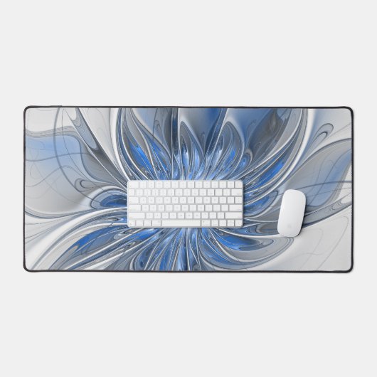 Abstract Blauw Grijs Waterverf Fractal Art Flower Bureaumat (Keyboard & Muis)