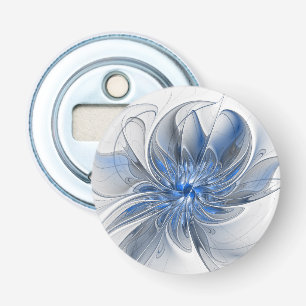 Abstract Blauw Grijs Waterverf Fractal Art Flower Button Flesopener