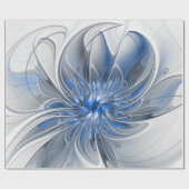 Abstract Blauw Grijs Waterverf Fractal Art Flower Cadeaupapier (Vlak)