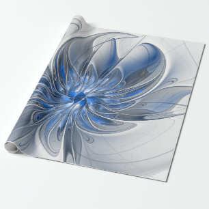 Abstract Blauw Grijs Waterverf Fractal Art Flower Cadeaupapier