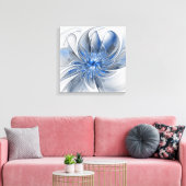 Abstract Blauw Grijs Waterverf Fractal Art Flower Canvas Afdruk (Insitu (Woonkamer))