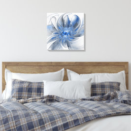 Abstract Blauw Grijs Waterverf Fractal Art Flower Canvas Afdruk