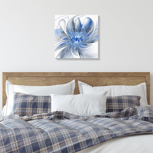 Abstract Blauw Grijs Waterverf Fractal Art Flower Canvas Afdruk (Insitu (Slaapkamer))