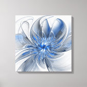 Abstract Blauw Grijs Waterverf Fractal Art Flower Canvas Afdruk (Voorkant)