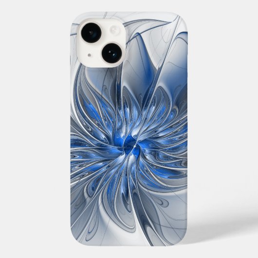 Abstract Blauw Grijs Waterverf Fractal Art Flower Case-Mate iPhone Case (Achterkant)