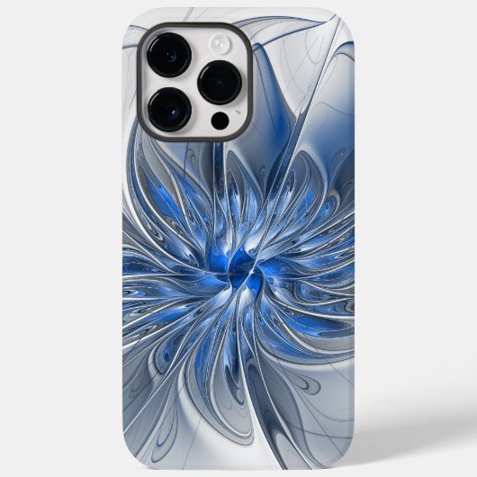 Abstract Blauw Grijs Waterverf Fractal Art Flower Case-Mate iPhone Case (Achterkant)