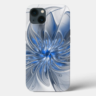 Abstract Blauw Grijs Waterverf Fractal Art Flower Case-Mate iPhone Case