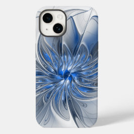 Abstract Blauw Grijs Waterverf Fractal Art Flower Case-Mate iPhone 14 Hoesje