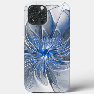 Abstract Blauw Grijs Waterverf Fractal Art Flower Case-Mate iPhone Case