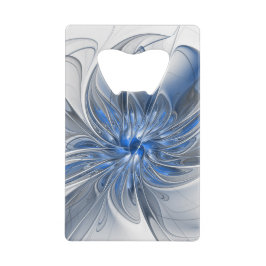 Abstract Blauw Grijs Waterverf Fractal Art Flower Creditkaart Flessenopener