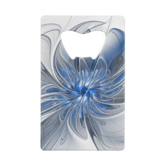 Abstract Blauw Grijs Waterverf Fractal Art Flower Creditkaart Flessenopener