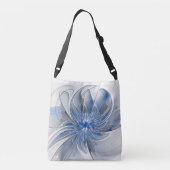 Abstract Blauw Grijs Waterverf Fractal Art Flower Crossbody Tas (Achterkant)