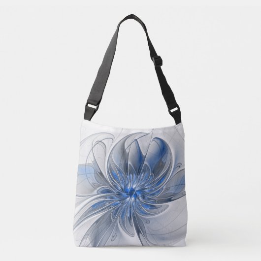 Abstract Blauw Grijs Waterverf Fractal Art Flower Crossbody Tas (Voorkant)