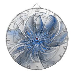 Abstract Blauw Grijs Waterverf Fractal Art Flower Dartbord
