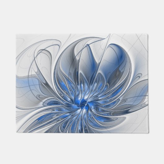 Abstract Blauw Grijs Waterverf Fractal Art Flower Deurmat (Voorkant)