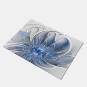 Abstract Blauw Grijs Waterverf Fractal Art Flower Deurmat (Schuin)