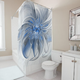 Abstract Blauw Grijs Waterverf Fractal Art Flower Douchegordijn