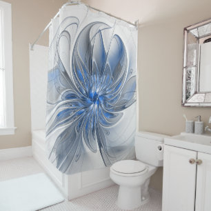 Abstract Blauw Grijs Waterverf Fractal Art Flower Douchegordijn