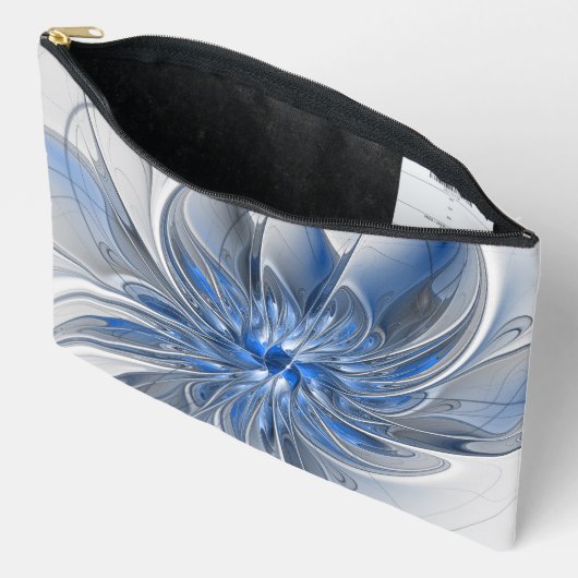 Abstract Blauw Grijs Waterverf Fractal Art Flower Etui (Open)