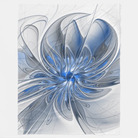 Abstract Blauw Grijs Waterverf Fractal Art Flower Fleece Deken (Voorkant)
