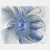 Abstract Blauw Grijs Waterverf Fractal Art Flower Fleece Deken (Voorkant (Horizontaal))
