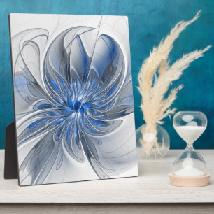 Abstract Blauw Grijs Waterverf Fractal Art Flower Fotoplaat