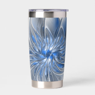 Abstract Blauw Grijs Waterverf Fractal Art Flower Geïsoleerde Drinkbeker