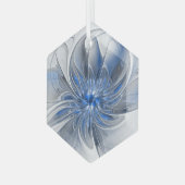 Abstract Blauw Grijs Waterverf Fractal Art Flower Glas Ornament (Voorkant links)