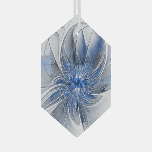 Abstract Blauw Grijs Waterverf Fractal Art Flower Glas Ornament (Voorkant Rechts)