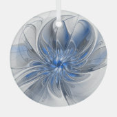 Abstract Blauw Grijs Waterverf Fractal Art Flower Glas Ornament (Voorkant)