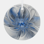 Abstract Blauw Grijs Waterverf Fractal Art Flower Glas Ornament (Achterkant)