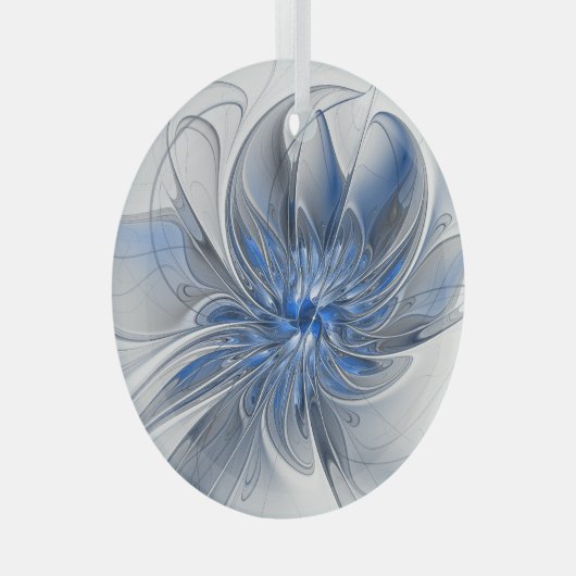 Abstract Blauw Grijs Waterverf Fractal Art Flower Glas Ornament (Voorkant Rechts)