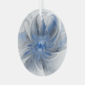 Abstract Blauw Grijs Waterverf Fractal Art Flower Glas Ornament (Voorkant links)