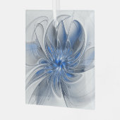 Abstract Blauw Grijs Waterverf Fractal Art Flower Glas Ornament (Voorkant links)