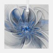 Abstract Blauw Grijs Waterverf Fractal Art Flower Glas Ornament (Achterkant)
